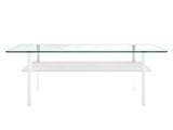Modern Rectangular Glass Coffee Table with Tempered Glass Top and Wood Shelf, 38.6-Inch 33882825