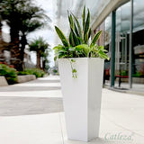 ZUN 13" Composite Self-watering Cylinder Square Planter Box - High - White B046P144684