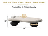40 Inch Cloud Shaped Coffee Table with 3 Ball Legs for Living Room, White Top Black Legs 31213575