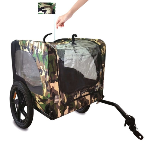 ZUN Camouflage Foldable Bicycle Trailer Bike Trailer for Camping Pet Dog Cat Luggage Carry W136458022