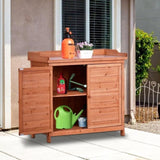 ZUN TOPMAX Outdoor 39" Potting Bench Table, Rustic Garden Wood Workstation Storage Cabinet Garden Shed WF285324AAA