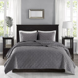 3 Piece Velvet Quilt Set Grey Full/Queen B03597475