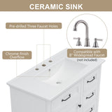 36" Bathroom Vanity with Sink, Ceramic Sink, 2 Tip-out Drawers, Soft Close Door Hinges, White N759P223021K