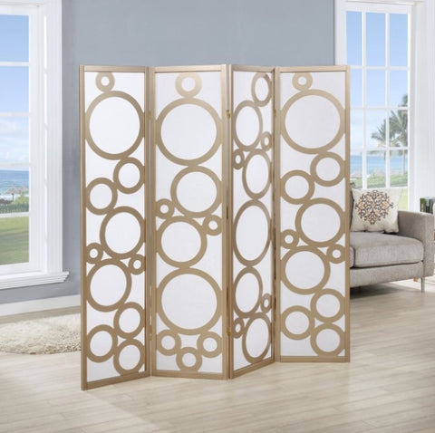 ZUN Arvada 4-Panel Wood Room Divider with Circle Pattern, Gold T2574P165156