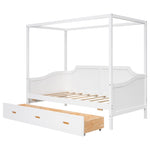 ZUN Twin Size Wooden Canopy Daybed with 3 in 1 Storage Drawers,White 91195106