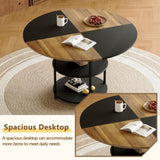47.3-inch diameter modern splicing circular dining table - double-layer storage, wood and black W1151P268732