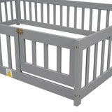 Full House-Shaped Headboard Floor Bed with Fence ,Grey W504119480