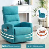 Manual Recliner Chair with Rocker and Swivel in Fabric for Living Room, Blue W3224P289294