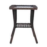 ZUN Outdoor Wicker Side Table, Rattan End Table with Glass Top, Patio Coffee Bistro Table for Indoor 91766785