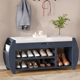 ZUN TREXM Retro Multifunctional Storage Bench with Cushion and Curved Side Panel for Entrance and Living N715P194061M