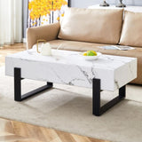 ZUN 47.2"x23.6" Black and White Minimalist MDF Marble-Patterned Coffee Table.White marble pattern W1151P205767