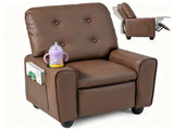 Brown Kids Recliner Sofa with Retractable Footrest, Waterproof PU Leather Toddler Chair with Cup 40193620