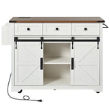 53.7" Farmhouse Kitchen Island with Power Outlet, 2 Sliding Barn Door Kitchen Storage Island with 71702347
