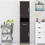 ZUN Double Door Narrow Height Slim Floor Standing Cabinet with 2 Adjustable Shelves-Black W282P171953