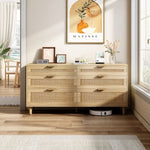 ZUN 59" Rattan Dresser with Drawers, 6 Drawer Dresser for Bedroom, Clothes Storage Cabinet for Bedroom, W757P209511