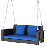 ZUN 49in Black Rattan Blue Cushion Rattan Swing Chair（Swing frames not included） 61313837