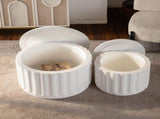 White Round Storage Table Set with Lift-Off Lid, Nesting Design, Elegant Curved-Edge Shape for Cozy W3081P389057