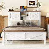 Farmhouse Platform Bed with Double Sliding Barn Door, Full Size Rustic Wood Bed with
Charging WF317943AAK