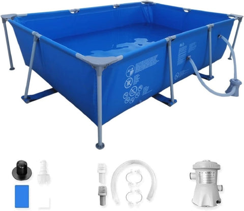ZUN Metal Frame Rectangular Swimming Pool Portable Above Ground Easy Set Pool Family 76511584