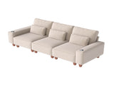 Beige Chenille Deep Seat 3-Seater Sofa with Brushed Stainless Steel Cup Holders and 3 Decorative 03406465