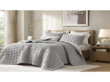 3-Piece King/Cal King Linen Garment Washed Quilt Set,Gray B035P408300