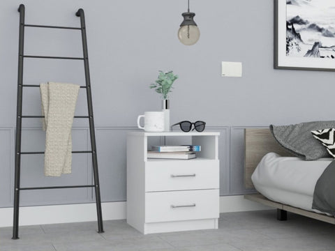 ZUN Napoles Nightstand , End Table, Side Table Superior Top, Two Drawers, One Shelf -White B20091968