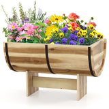 Outdoor Wooden Planter Solid Acacia Wood Half-Barrel Planter Box With Legs 90958351