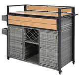 K&K 52.8"W Wicker Outdoor Grill Cart with Extended Plastic Wood Table Top, Rolling Kitchen Island on N707P233747G
