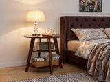 Solid Wood 3-Tier Round End Table, 23.6 Inch Tall Side Table with Storage Shelves, Modern Wood W3204P577551