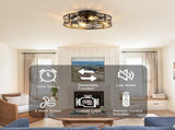 20 Inch Low Profile Caged Flush Mount Ceiling Fan with Light, Hollow Floral Metal Enclosed Fan, W3816P585946