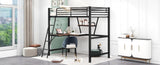 ZUN Twin Size Loft Metal&MDF Bed with Desk and Shelf, Black 23364154