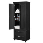 ZUN Tall Storage Cabinet with Two Drawers for Bathroom/Office, Black WF299284AAB