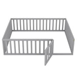 ZUN Queen Size Wood Floor Bed Frame with Fence and Door, Gray 91365938