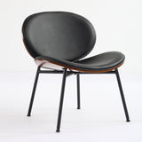 Mid-Century Modern Shell Chair Single Side Chair Tripod Black Leather Lounge Chair in Walnut Finish W1143P214250