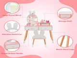2-in-1 Kids Vanity Table Set with Detachable Mirror, White Dressing Table with Storage Shelf & 09880666