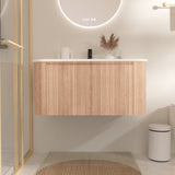 Arcora 36 Inch Wall Mounted Bathroom Vanity with Sink Curved Design, Wave Texture Wood Finish, W3235P336190
