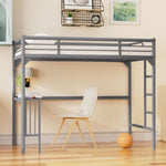 ZUN Twin Metal loft Bed with Desk, Ladder and Guardrails, bookdesk under bed, Silver W1676105930