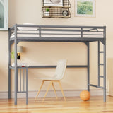 ZUN Twin Metal loft Bed with Desk, Ladder and Guardrails, bookdesk under bed, Silver W1676105930