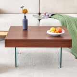 Walnut Colored Square MDF Coffee Table - 31.5"x31.5" with Tempered Glass Legs.Density Board W1151P233512