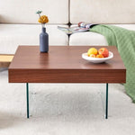 ZUN Walnut Colored Square MDF Coffee Table - 31.5"x31.5" with Tempered Glass Legs.Density Board W1151P233512