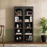 ON-TREND Free Standing 5 Tier Bookshelves, Bookcases Set of 2, Farmhouse Two-Tone Storage Cabinet N721P245734B