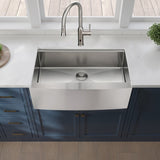 ZUN 33x22x10"Farmhouse Apron Single Bowl Stainless Steel Kitchen Sink with Workstation W2898P228900