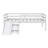 ZUN Twin Low Loft Bed with Slide, Ladder, Safety Guardrails, No Box Spring Needed,White W504P145269