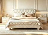 Queen Size Upholstered Platform Bed Frame with 46" Tufted Boucle Headboard, Solid Wood Slat Support, 23565335
