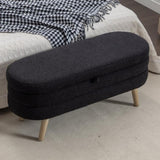 036-Boucle Fabric Storage Bench Bedroom Bench With Wood Legs For Living Room Bedroom Indoor,Black 03556794