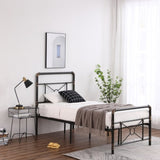 Single-layer Water Pipe Bed with Cross Design and Foot End Twin Black Iron Bed 91079255