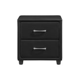Contemporary Durable Black Faux Leather Covering 1pc Nightstand of Drawers Silver Tone Bar Pulls B01153387
