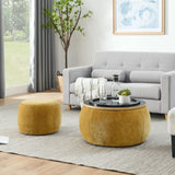 Round Storage Ottoman, 2 in 1 Function, Work as End table and Ottoman,with small seat,Dark W487P165700
