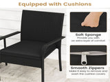3-Piece Patio PE Wicker Bistro Set, Tempered Glass 2-Tier Side Table Outdoor Chair Set-Black 48421779
