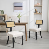 ZUN Heng Ming T back imitation rattan dining chair, linen fabric with adjustment mat, suitable for W212132037